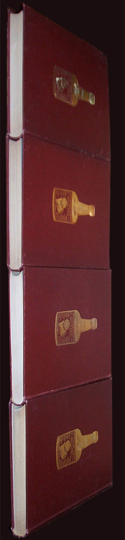 Dos et plats des 4 volumes des Figures contemporaines en vente sur www.wanted-rare-books.com/album-mariani-figures-contemporaines-collection-vin-mariani.htm