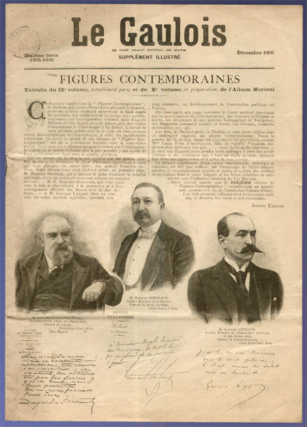 Photo : Le Gaulois de  Décembre 1905, en vente sur www.wanted-rare-books.com/journaux-anciens-le-gaulois-la-libre-parole-la-vie-parisienne-le-journal-l-eclair-figures-contemporaines.htm