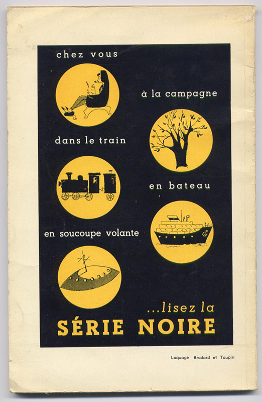 Dos de la couverture de : Catalogue de la série noire, NRF Gallimard, 1955 édition originale  sur www.wanted-rare-books.com/serie-noire.htm et sur www.wanted-rare-books.com/polar.htm